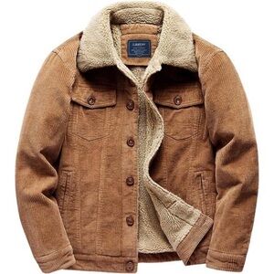 Corduroy Sherpa Lined Trucker Jacket Thickened Warm Winter Coats For Men